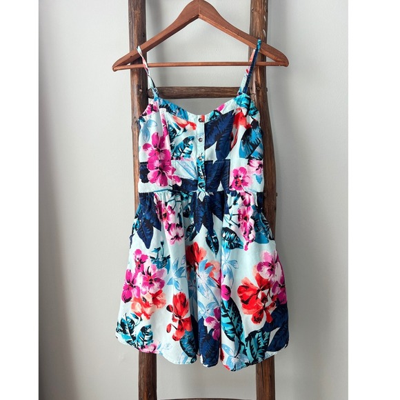 Express Floral Sundress Sleeveless Casual Dress Button Front Blue Pink Size M - Picture 2 of 7